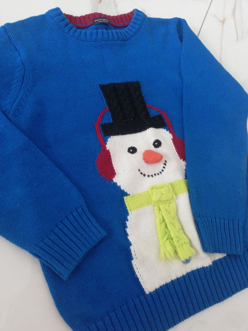 Sweterek świąteczny balwanek Next 122cm