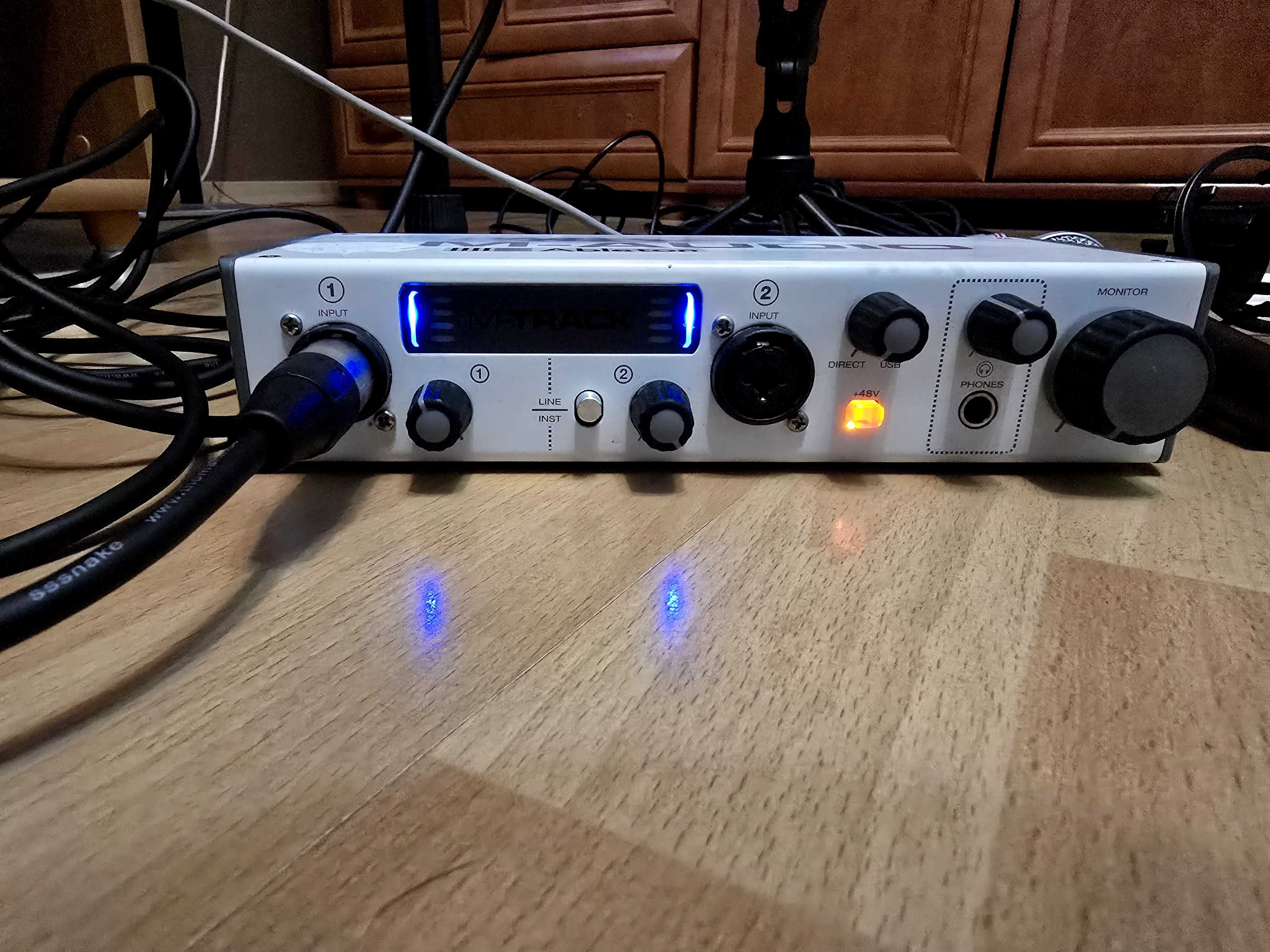 Mikrofon, interfejs, statyw, okablowaniem, M-audio, beyerdynamic
