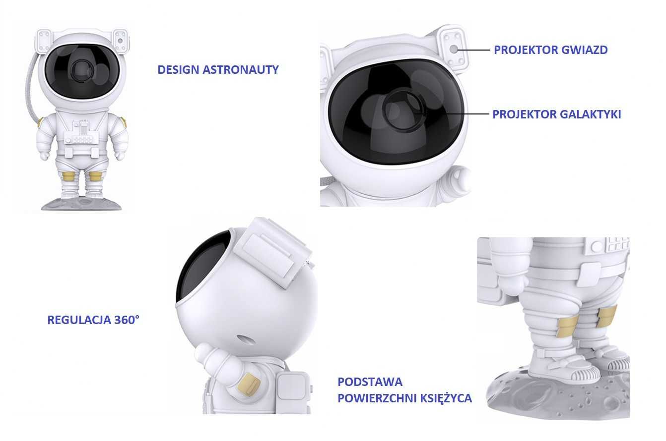 PROJEKTOR GWIAZD LED - Lampka nocna astronauta