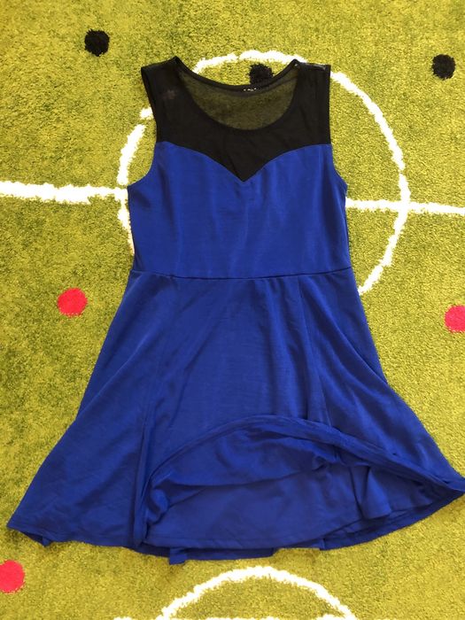 Синее Платье  с стильной сеткой S