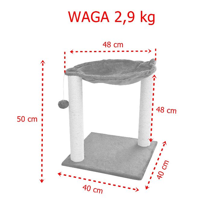 HAMAK STOJĄCY Drapak Legowisko dla KOTA Brązowy Sizal Plusz 50cm 17047