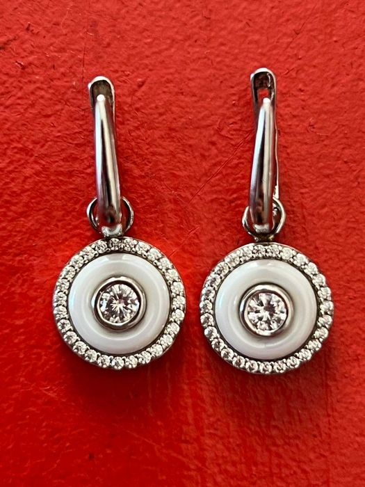 Серебряные серьги с керамикой 925 Италия 5,88 г с цирконием