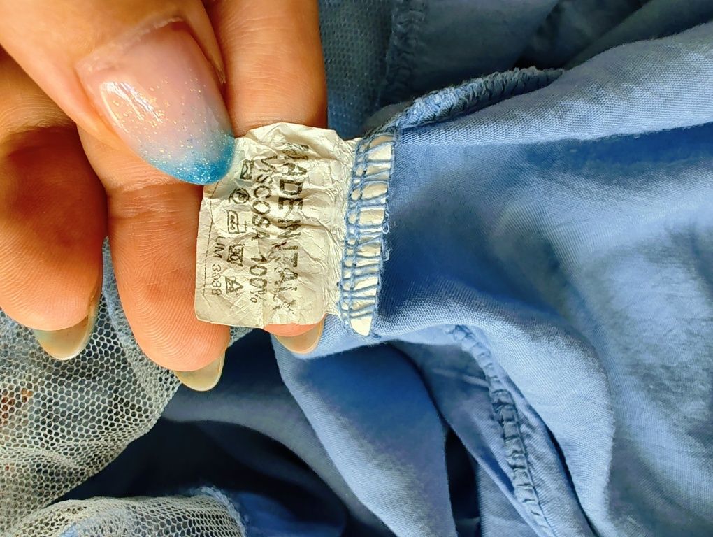 Boho maxi spódnica błękitna z koronką 100% wiskoza one size