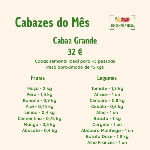 Cabazes de fruta e legumes frescos