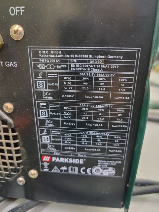 Инвертор сварочный PARKSIDE PMSG 200 А1 MMA/MIG/TIG/MAG