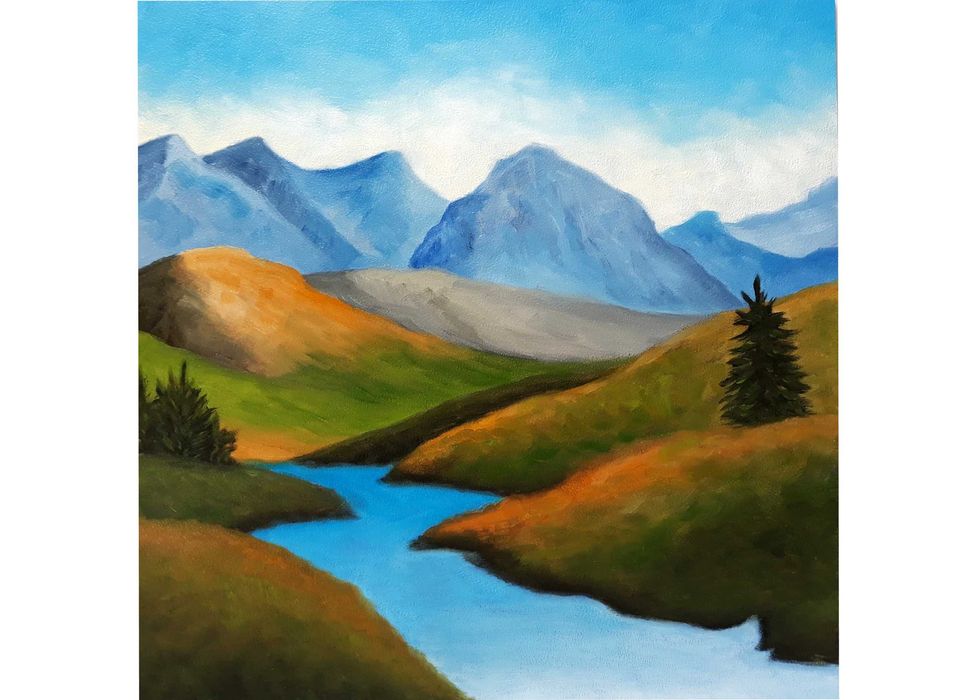 Ręcznie malowany obraz olejny 30x30  pejzaż góry