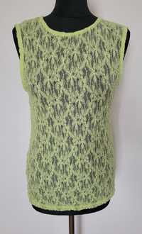 Nowa limonkowa zielona bluzka damska bez rękawów ażurowa mgiełka