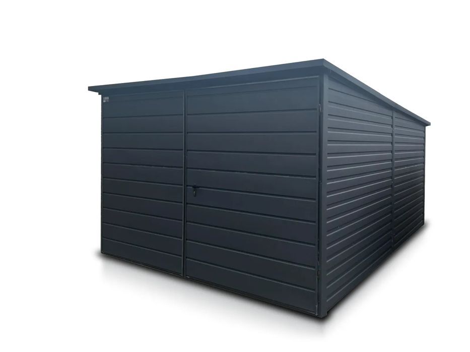 Garaż blaszany jednostanowiskowy 3x5 m - Dach jednospadowy, Brama dwus