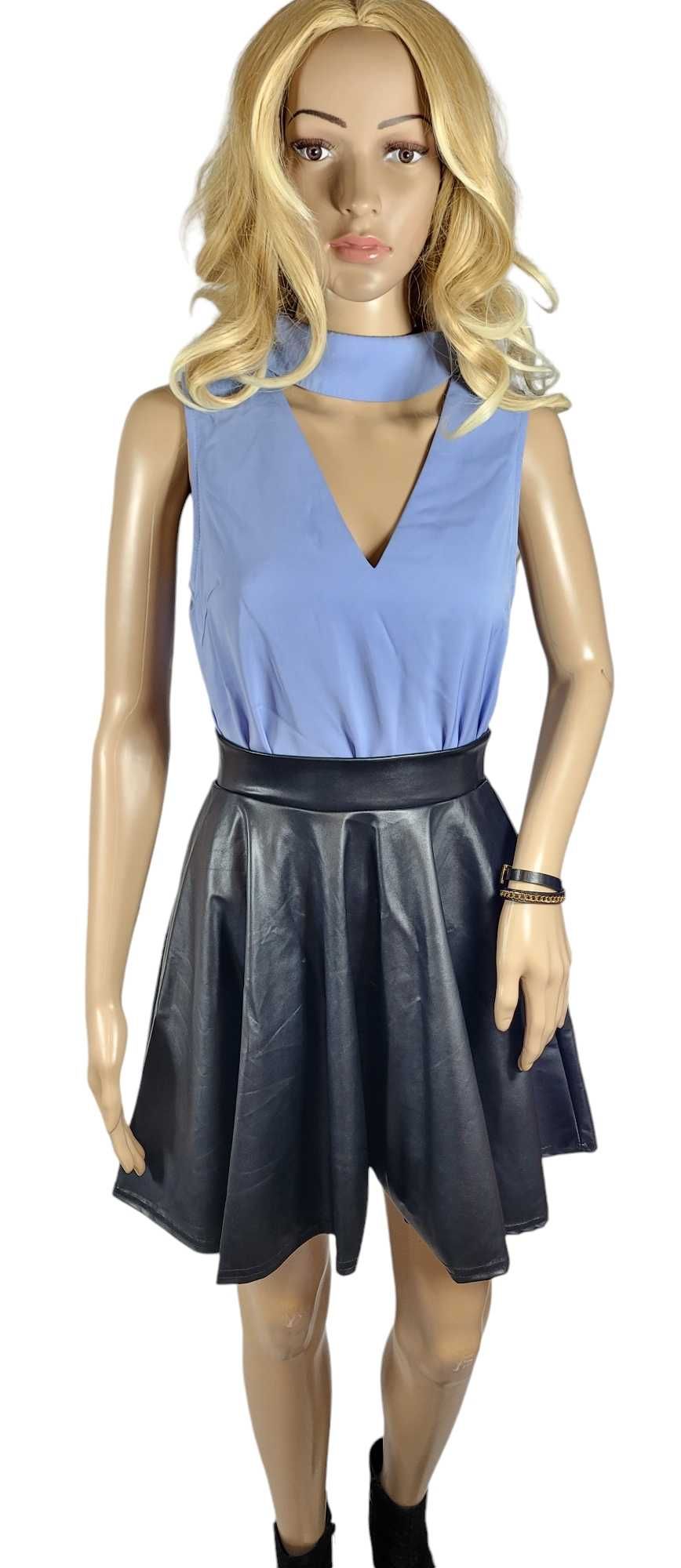 Nowa niebieska bluzka damska 36,S dekolt serek choker