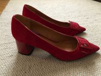 Buty na obcasie klockowym, firmy Venezia, skóra zamszowa