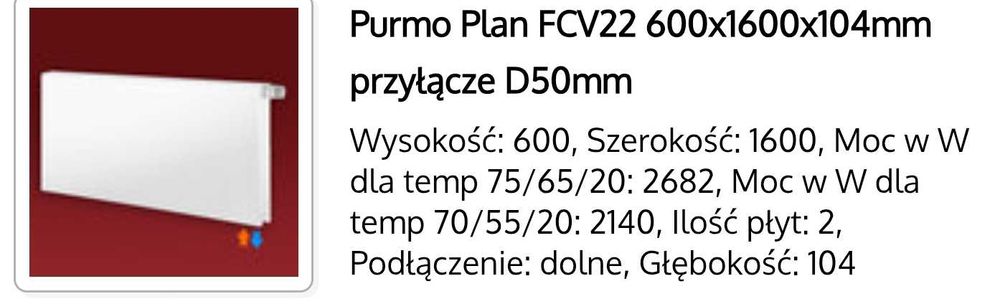 Grzejnik stalowy płytowy Purmo estetyczny gładki, NOWY, 160cm