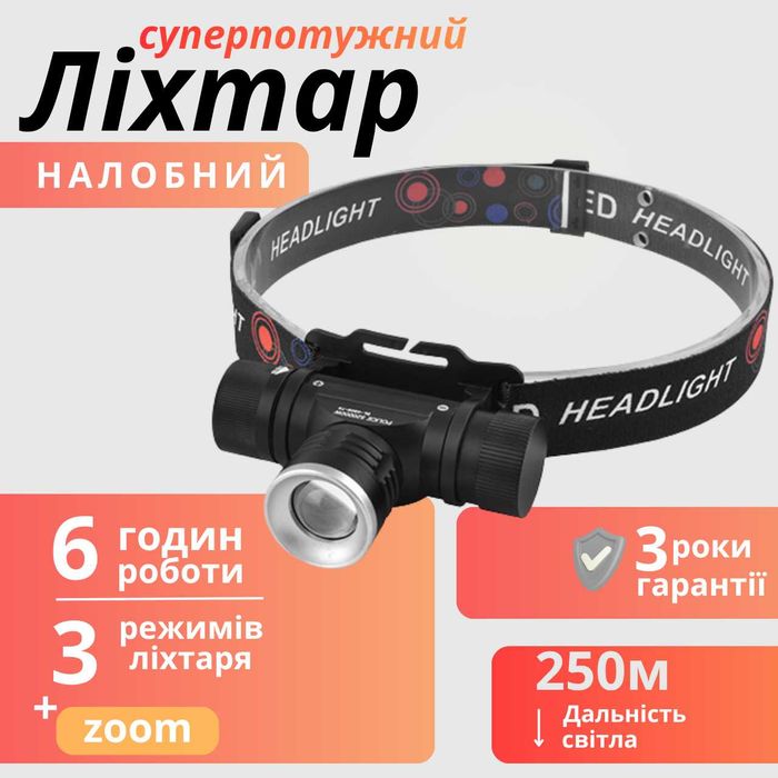 Ліхтар Налобний Police 5808-T6 1x18650 Zoom ЗП microUSB