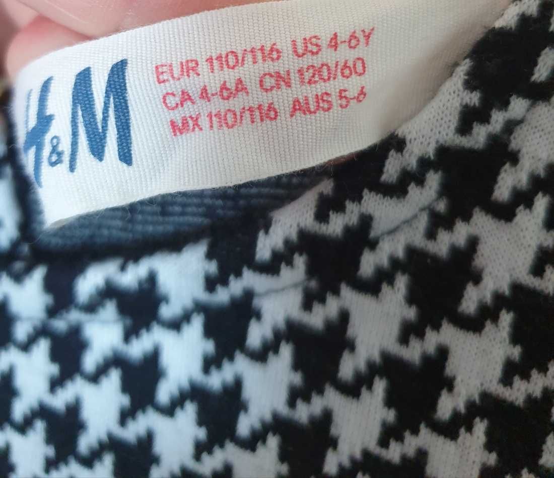 Sukienka H&M dla dziewczynki czarno-biała w pepitkę, rozm. 110-116