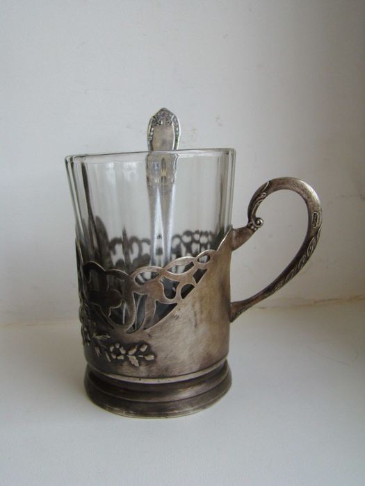 Подстаканник Богдан Хмельницкий и москва, стакан и ложка, МНЦ.