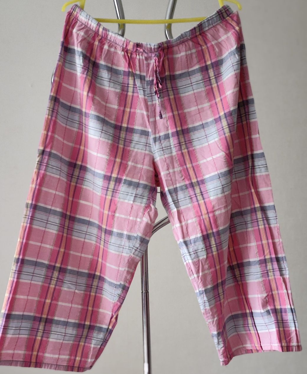 Piżama damska Secret bluzka spodnie w kratkę różową L bawełna