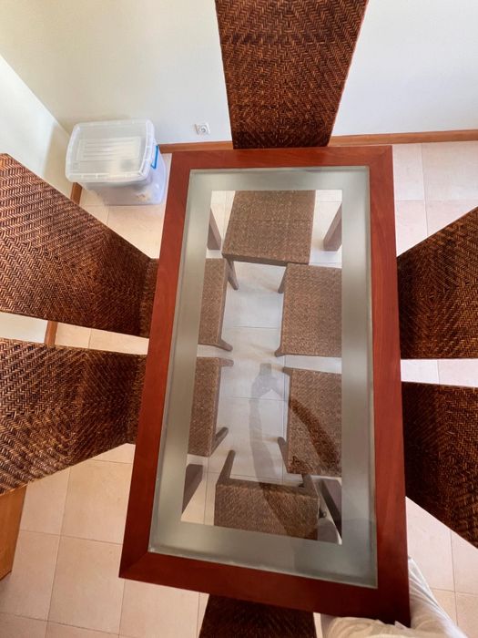 Conjunto de 6 Cadeiras de Jantar em Vime / Rotim com Encosto Alto