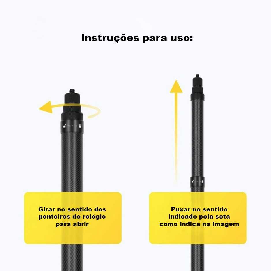 NOVO Selfie Stick Carbono 3 metros Invisível p/ Insta360 / GoPro MAX