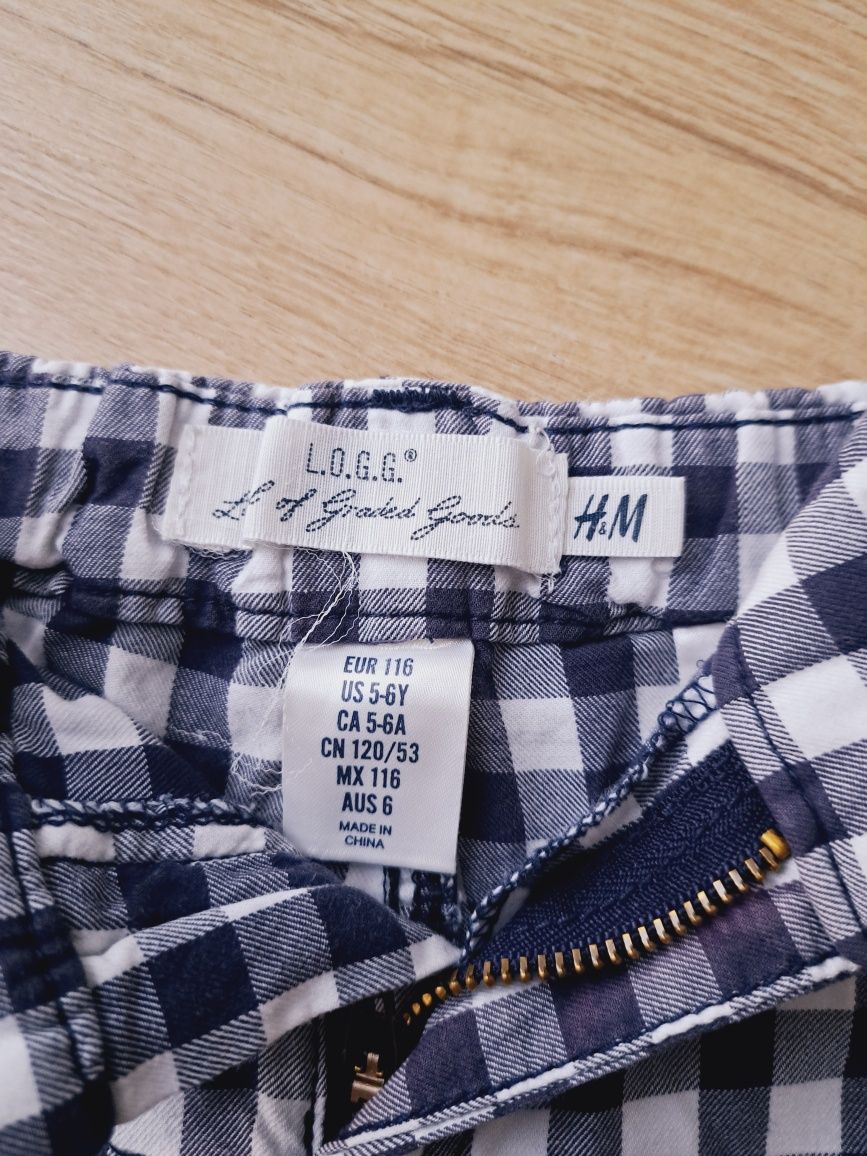 H&M L.O.G.G. spodenki dziewczęce kratka rozmiar 116 biały czarny lato