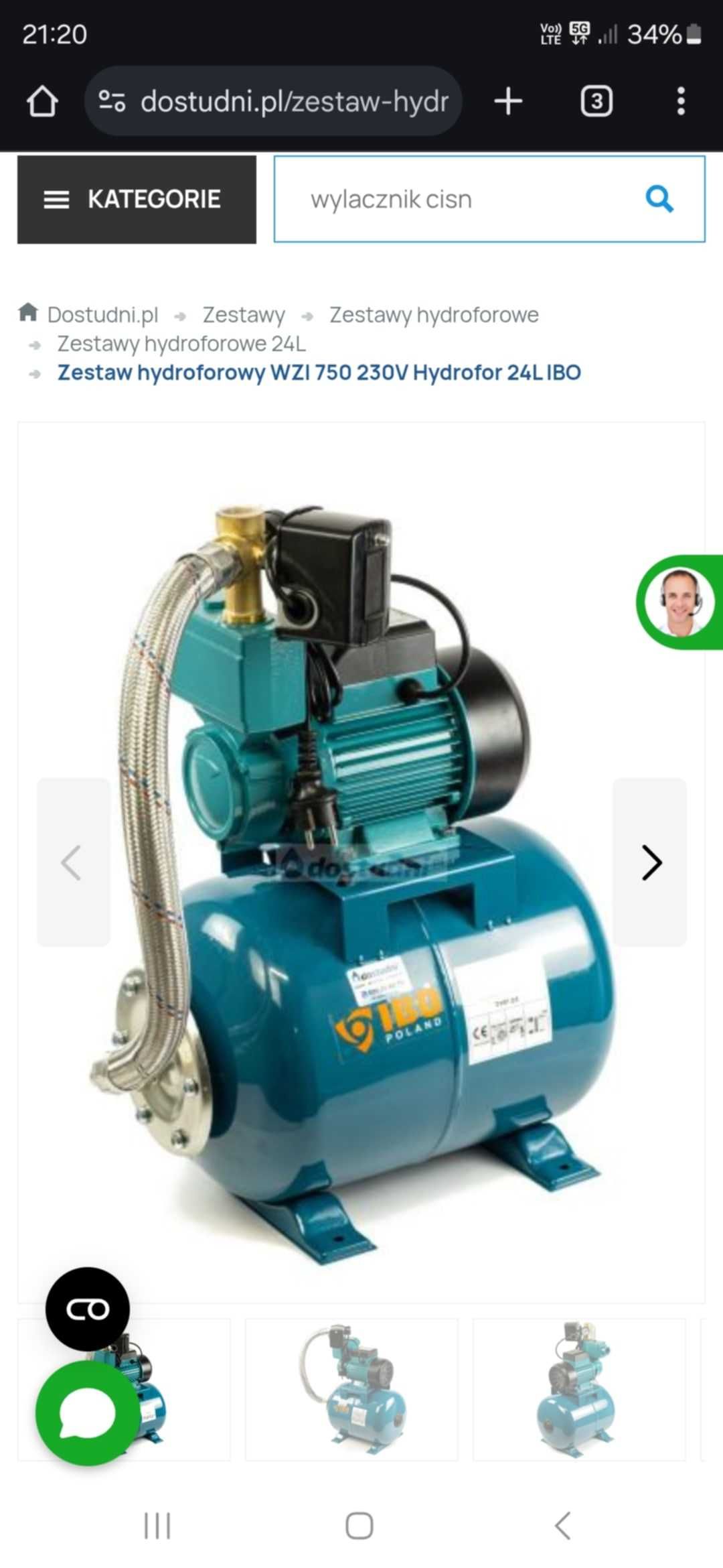 Hydrofor 24l Zestaw hydroforowy WZI 750 230V Hydrofor 24L IBO