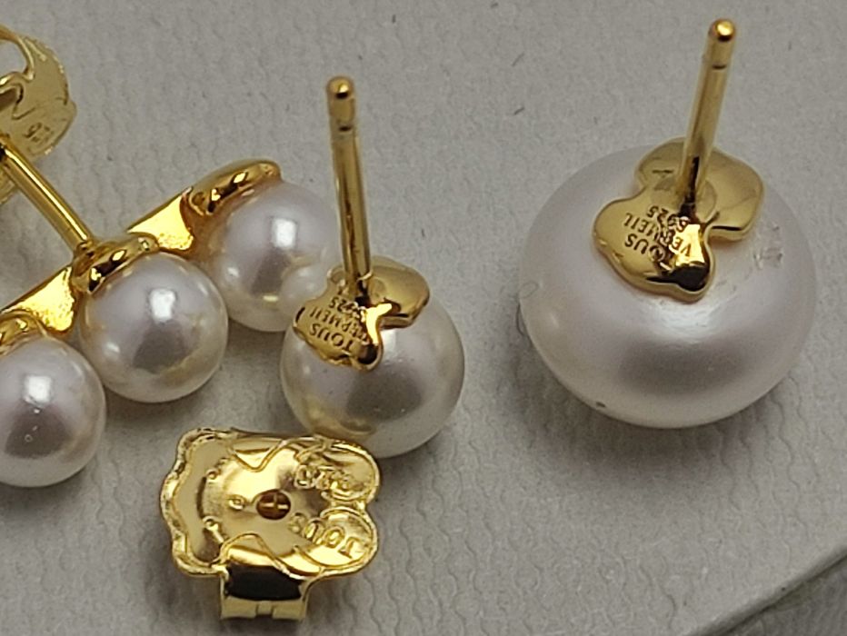 Komplet 3 kolczyków z perłami Tous żółte srebro vermeil 925