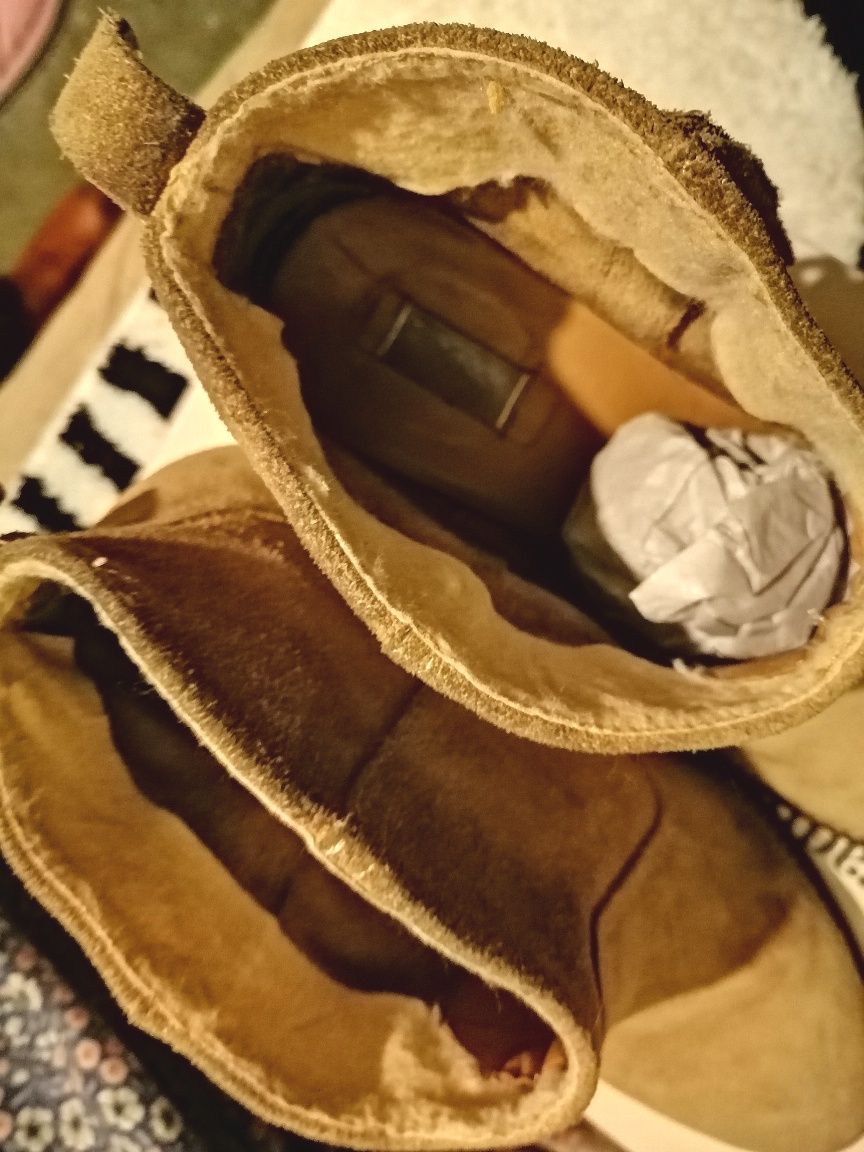Skórzane buty STRADIVARIUS botki z frędzlami Na obcasie Kowbojki SKÓRA