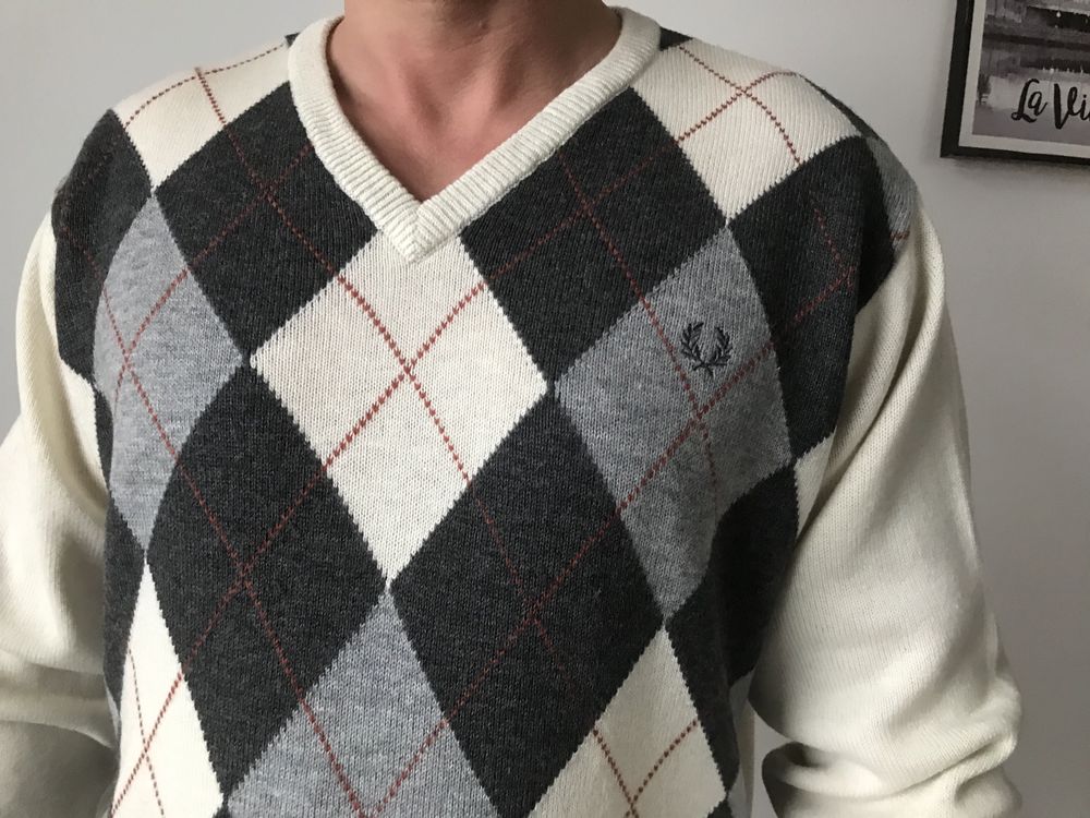 Fred Perry sweter męski XL 100% wełna