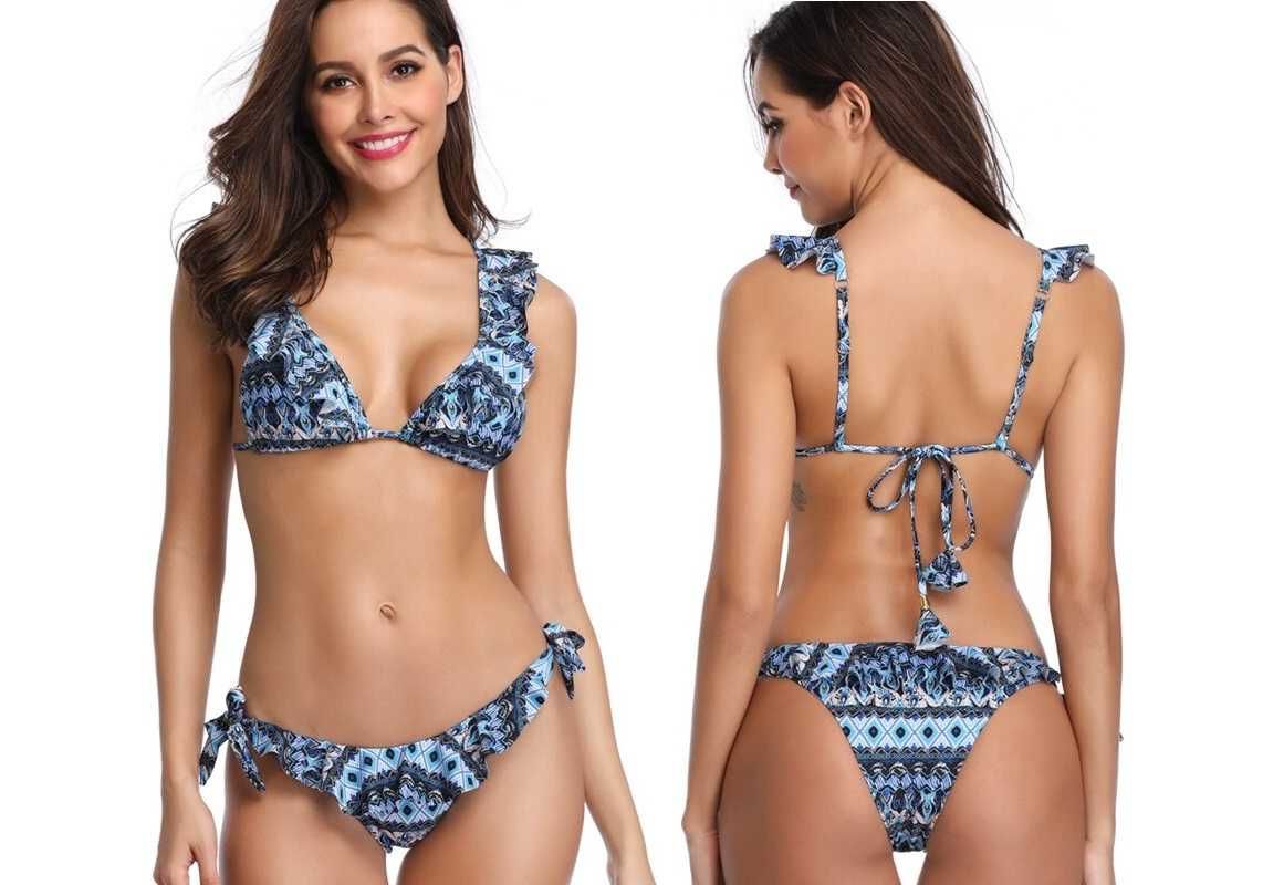 Nowy Strój Kąpielowy Bikini wzroki kostium dwuczęściowy niebieskie S