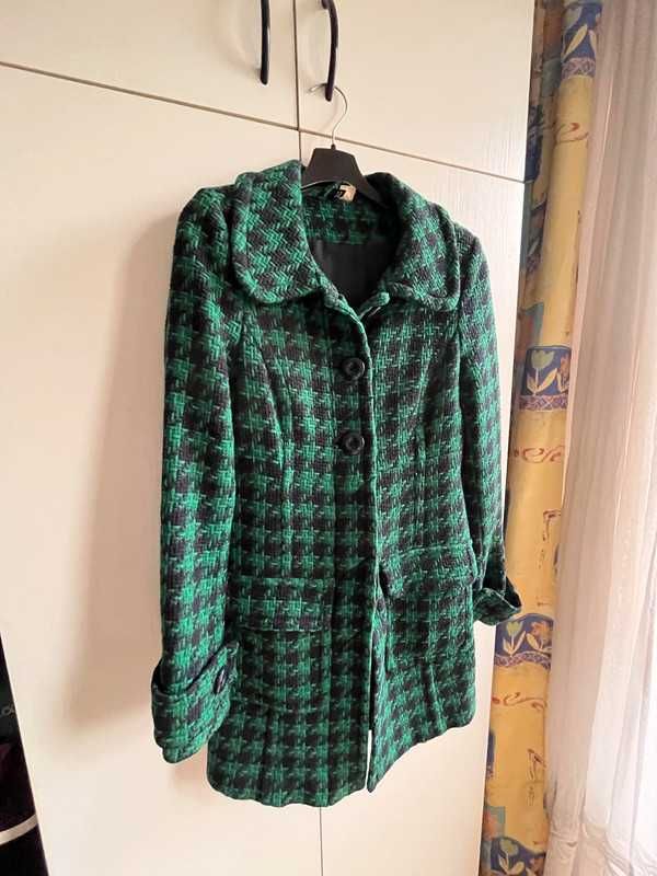 Płaszcz wiosenny H&M w pepitkę 36, 80% wełny