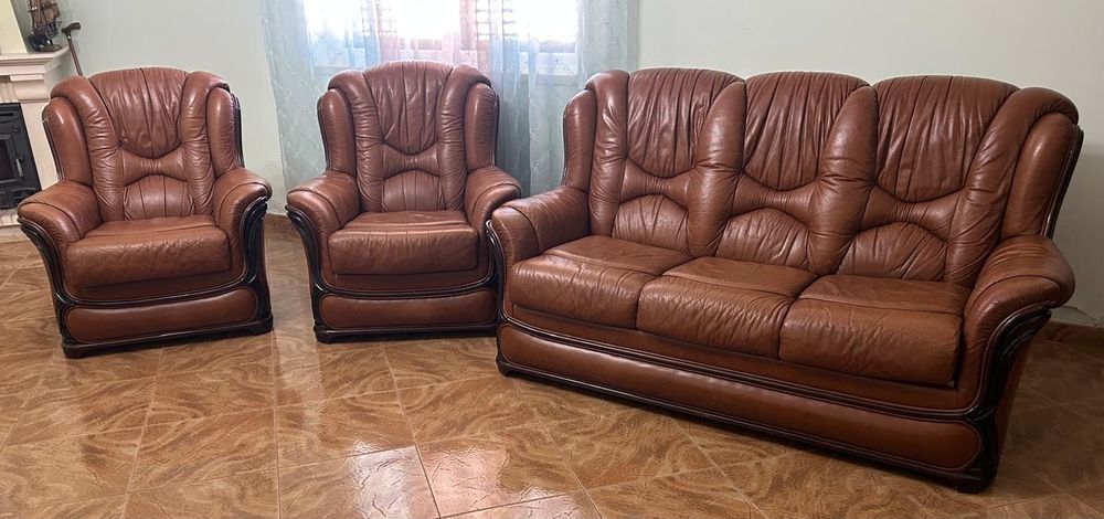 Conjunto de 3 sofás de pele sintética