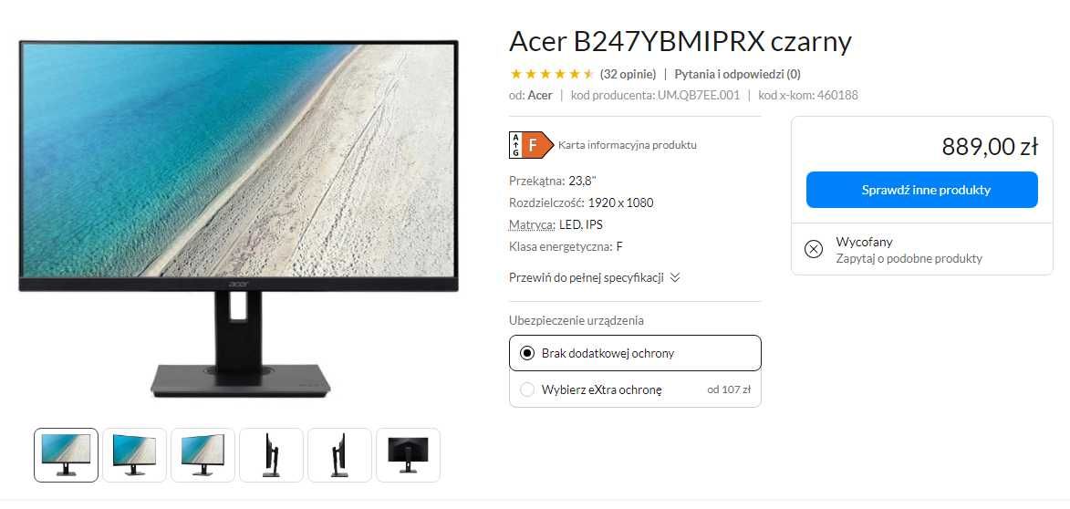Acer B247YBMIPRX czarny