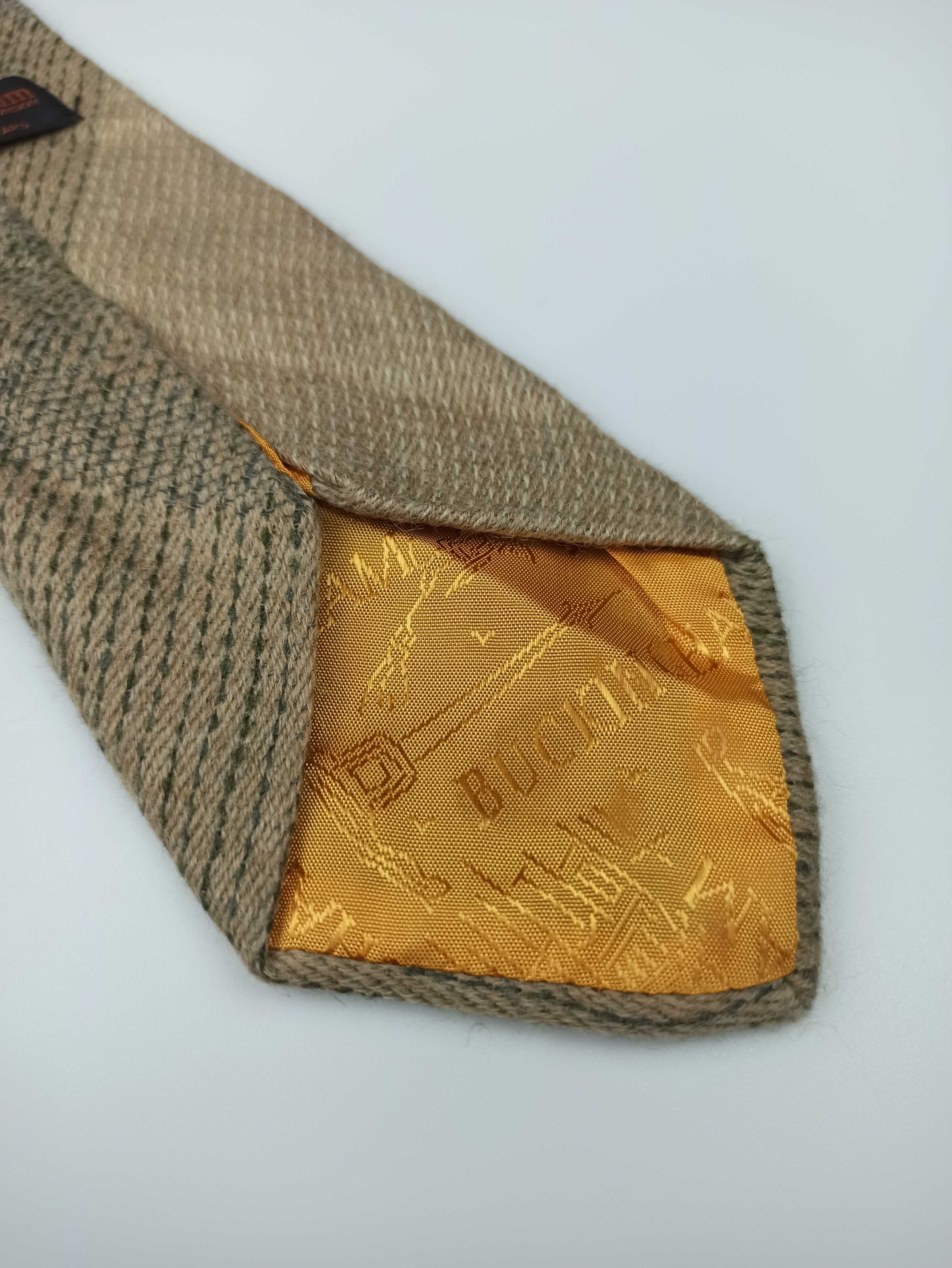 Buckingham wełniany brązowy kremowy krawat wa77