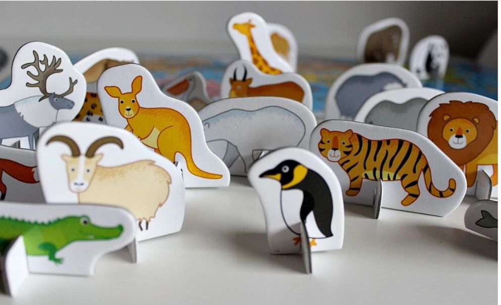 Mapa świata, puzzle układanka - zwierzęta. Wiek  4+