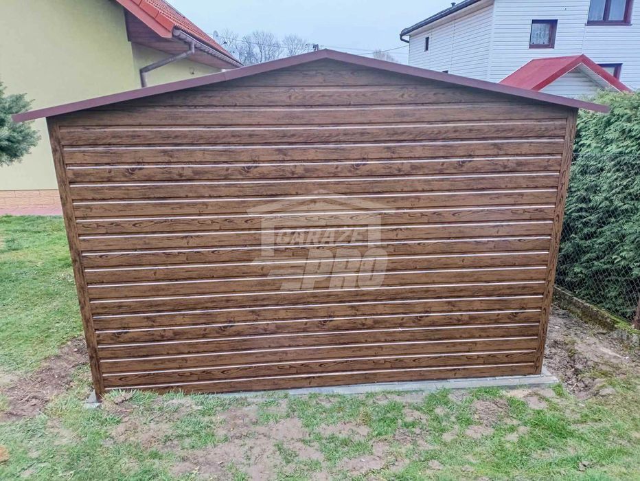 Garaż blaszany 4x6m Brama uchylna drzwi okno drewnopodobny dach  GP446