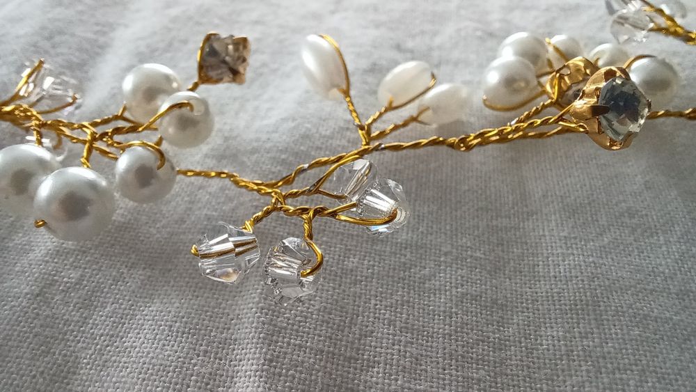 Złoto-biała ślubna ozdoba do włosów