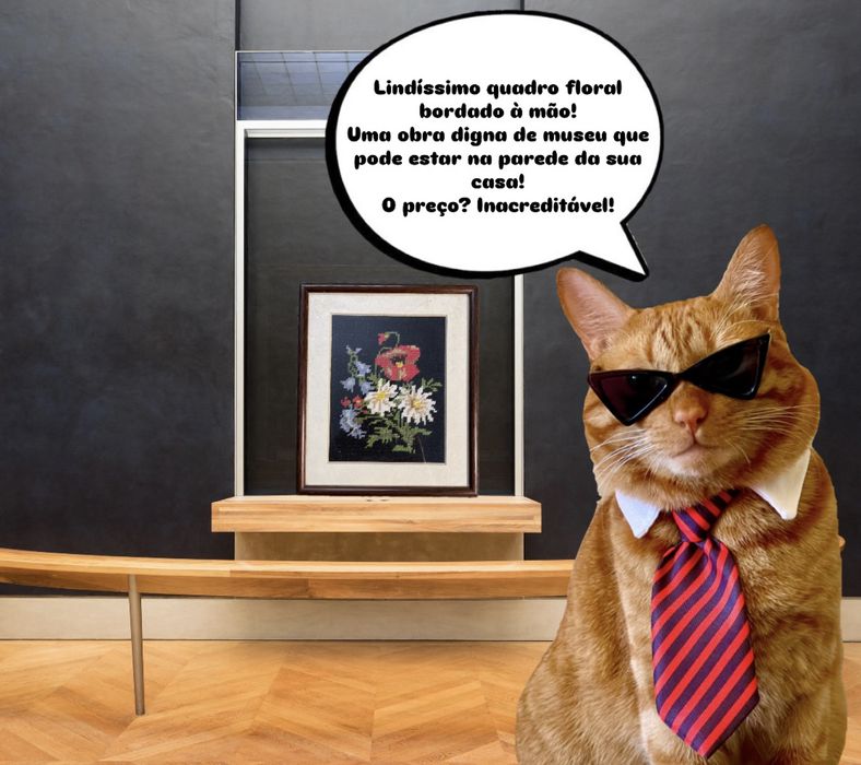 Quadro floral bordado antigo