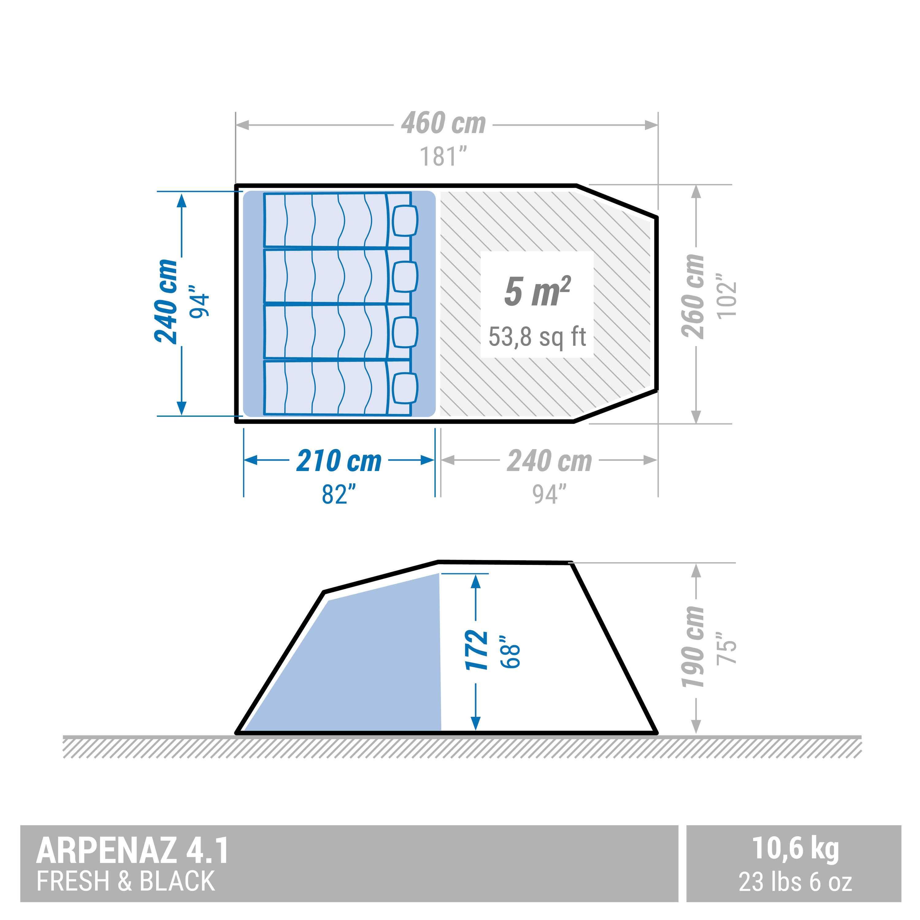 Кемпінговий намет Quechua Arpenaz 4.1 F&B !! на 4 особи, 1 спальня