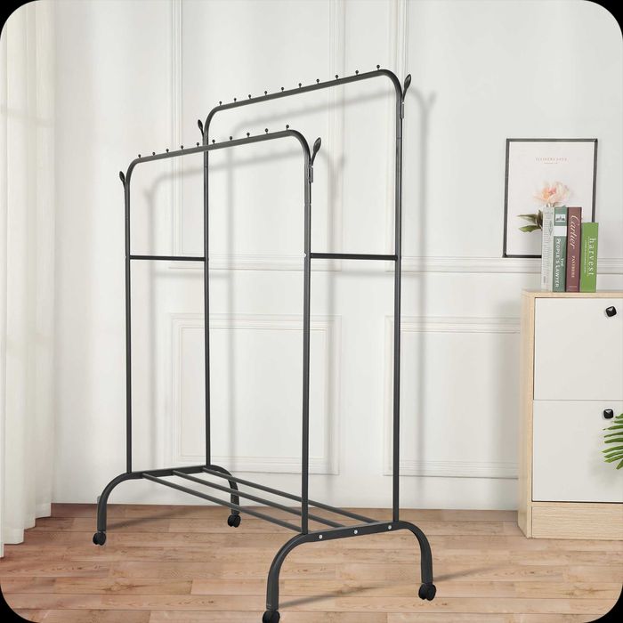 Wieszak Na Odzież Stojący Podwójny Metalowy Szafa Na Ubrania I Buty