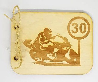 Kartka urodzinowa dla motocyklisty motocyklistki drewniana GRATIS