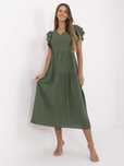 Sukienka khaki midi z falbankami i guzikami na plecach ITALY MODA