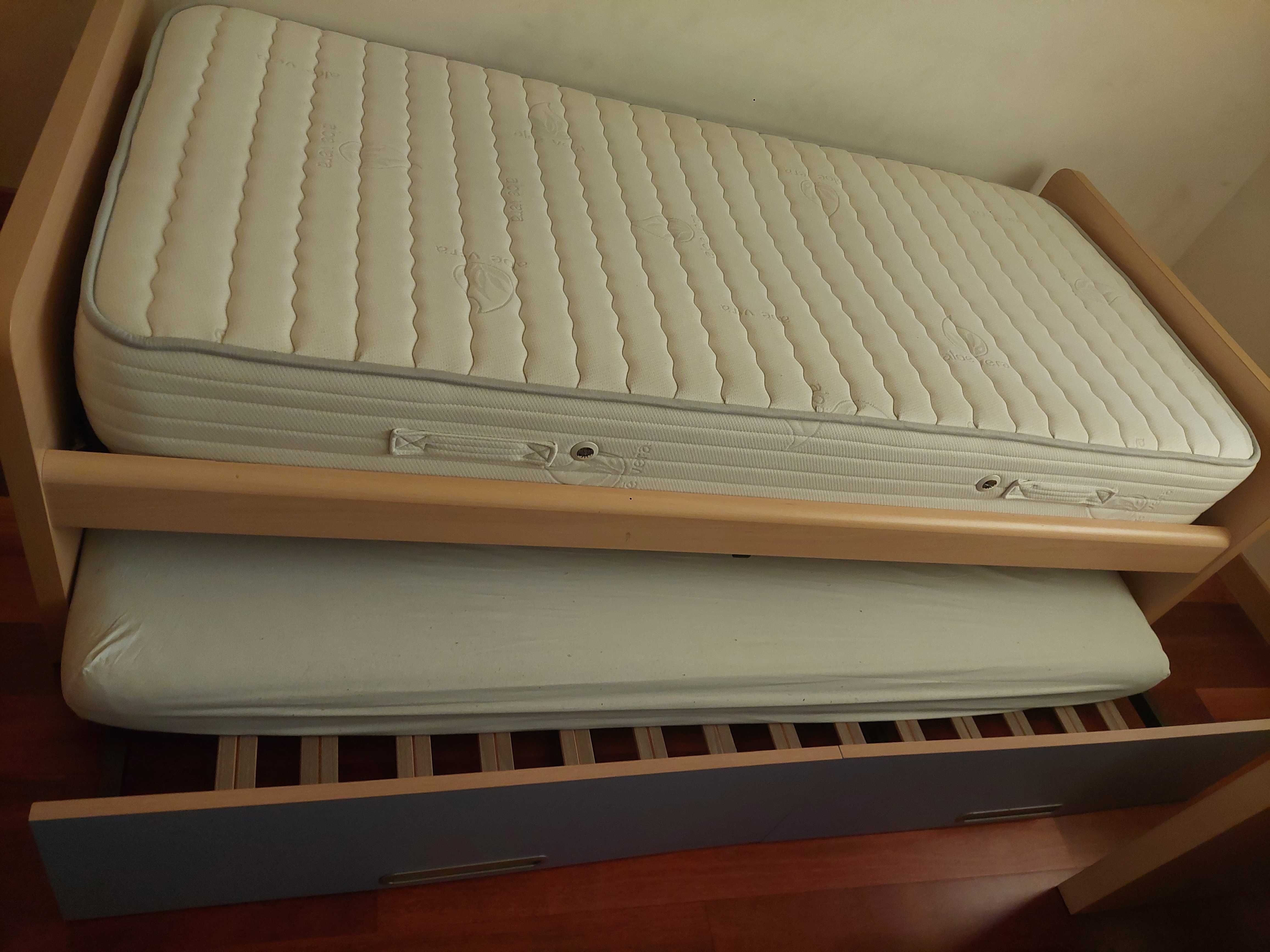 Cama solteiro + colchão, com gaveta adic. para colchão ou 2 gavetões