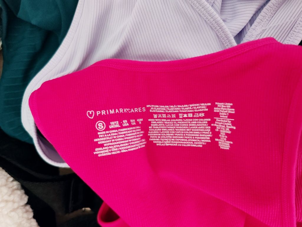 Komplet różowy top prążkowany Primark legginsy wysoki stan