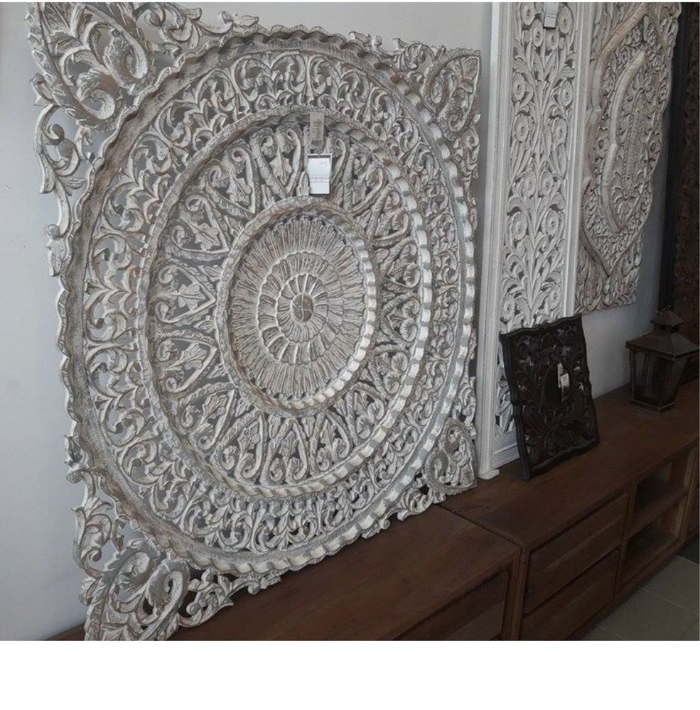 Rzeźbiony panel dekoracyjny ścienny mandala z drzewa indyjskiego