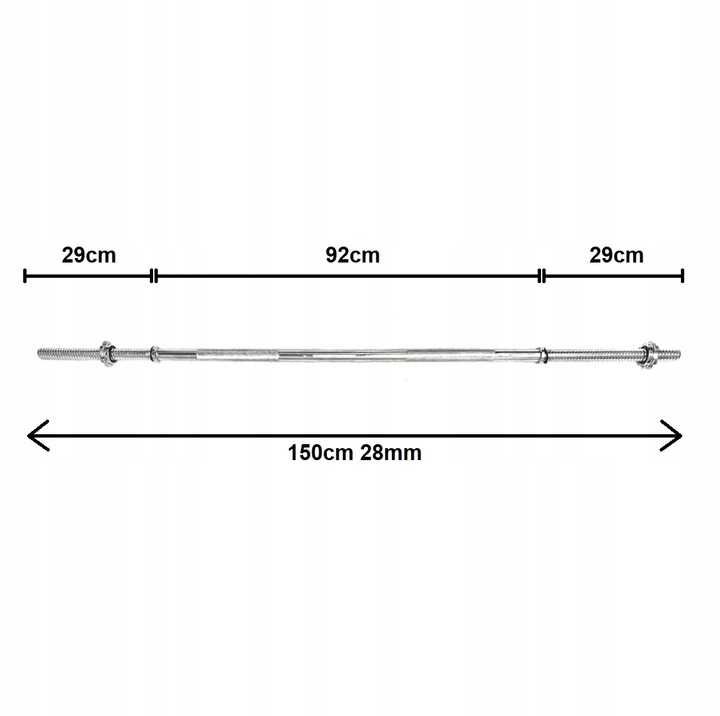 Gryf prosty stalowy sztanga 150cm 28 mm do ćwiczeń