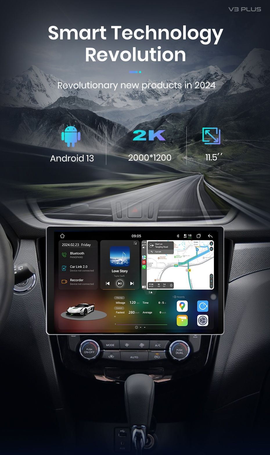 Rádio Android 13 Nissan Qashqai 6/128GB 11.5 polegadas 2K 4G 8Core
