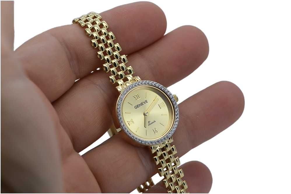 Prześliczny 14K 585 złoty damski zegarek Geneve lw101 WR