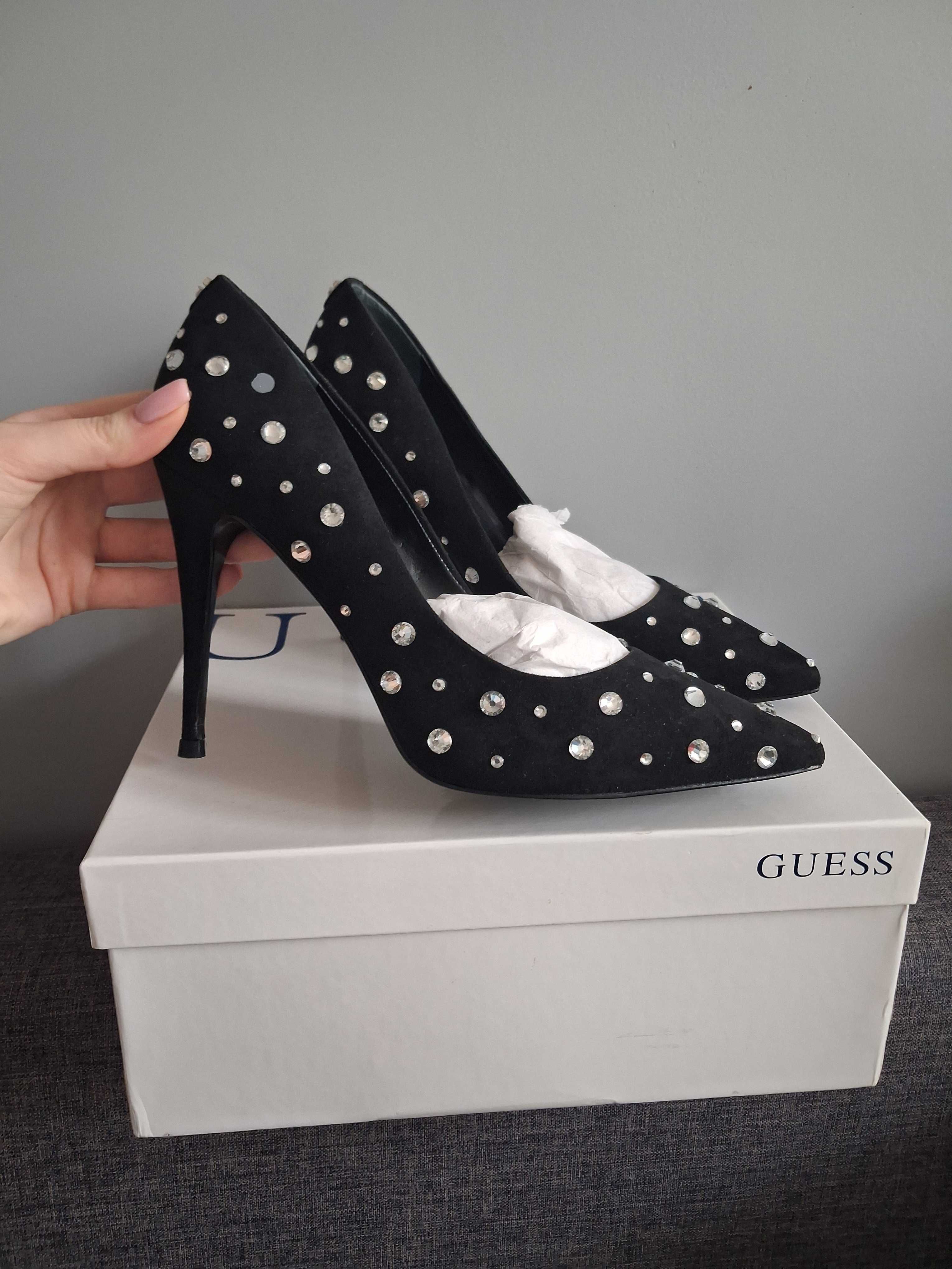 Szpilki guess buty na obcasie z kryształkami