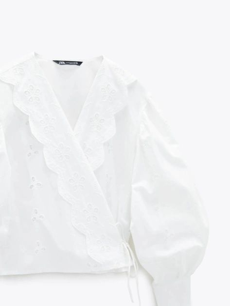Блуза zara з прошви з рюшами L біла в ідеальному стані на запах