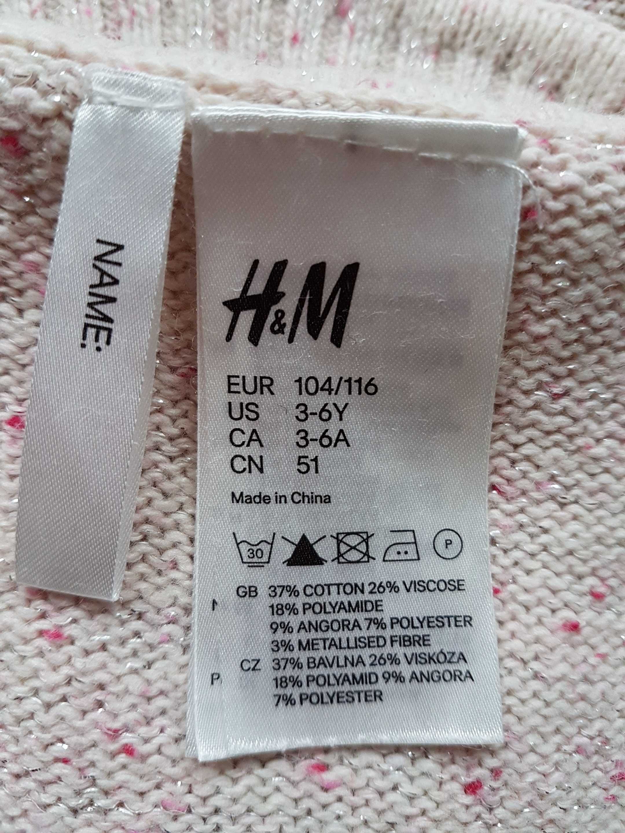 H&M dziewczęcy komin 9% angora brudny róż z połyskiem roz. 104/116