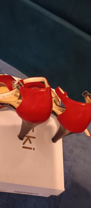 Piękne bordo czerwone szpilki skóra licowa stabilny obcas r.37/38 impr