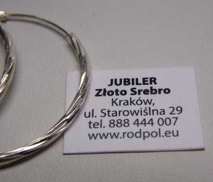 Srebrne kolczyki diamentowane koła 3,5 cm. 1,8 mm.